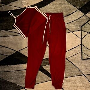 SHEIN Red Track Pants with Sporty White Trim